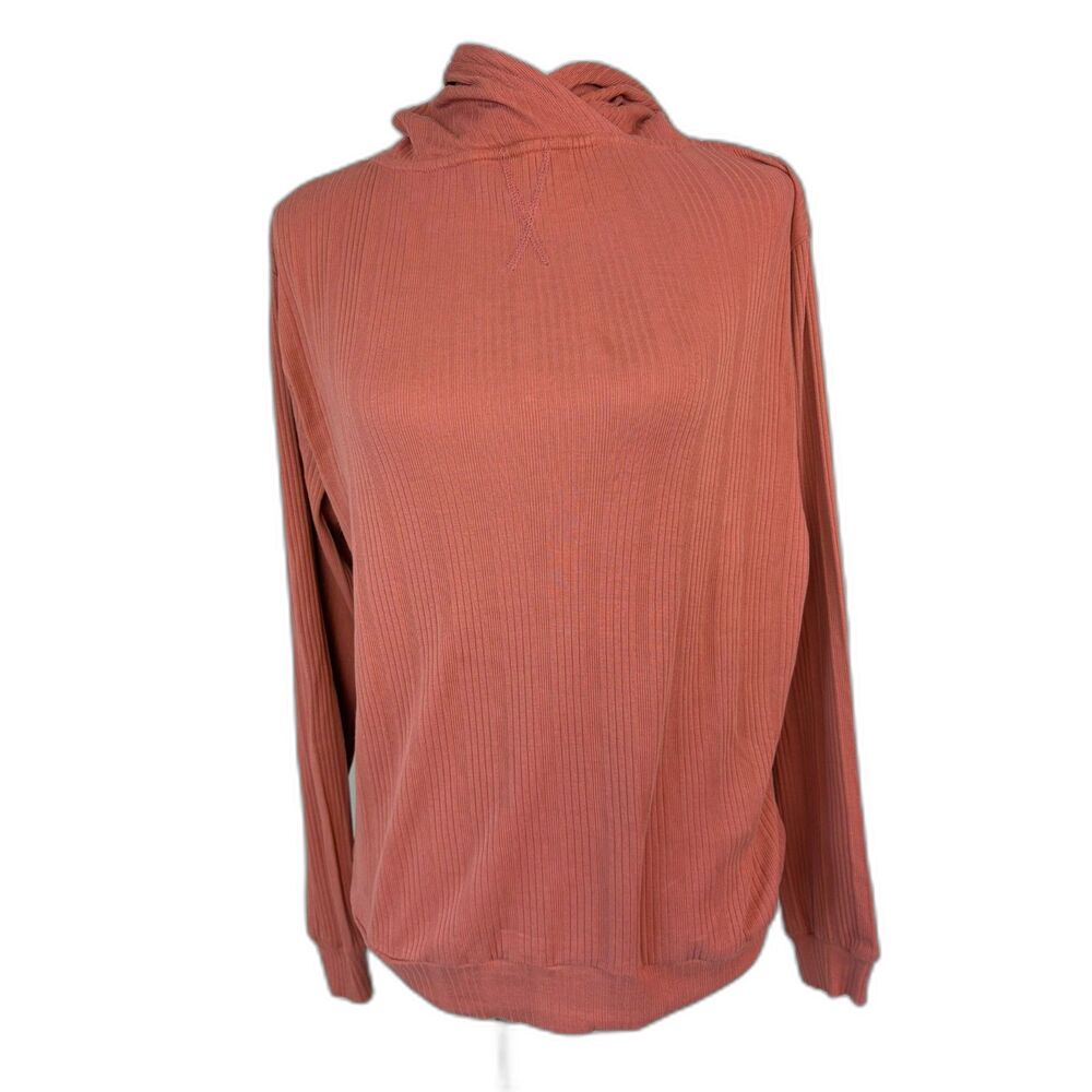 Kate Quinn Ribbed Organic Cotton Hoodie Size L Lounge Cozy Granola Cabin Fall